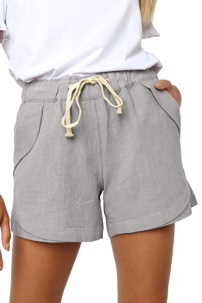 Women Clothing Short Summer Pleated Pocket A Line Stretch Lace Up High Waist Shorts