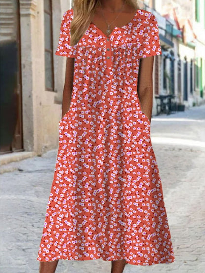 Vestido de verano con cuello redondo y manga corta con estampado 3D para mujer