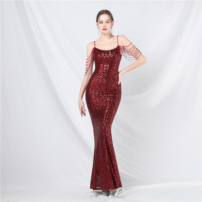 Craft of Design Beaded Colorful Sequin Long Evening Dress