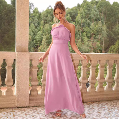 Robe Maxi Sexy pour femmes, couleur unie, décolleté en V profond, sans manches, grande robe trapèze, robe de soirée