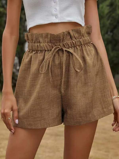 Pantalones cortos casuales cómodos para mujer verano cintura alta con cordones pantalones de pierna ancha sueltos mujeres