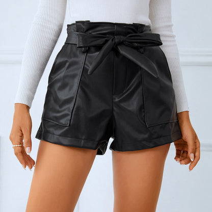 Summer Women Loose Pants Street Bandage Black Wide Leg Shorts Women