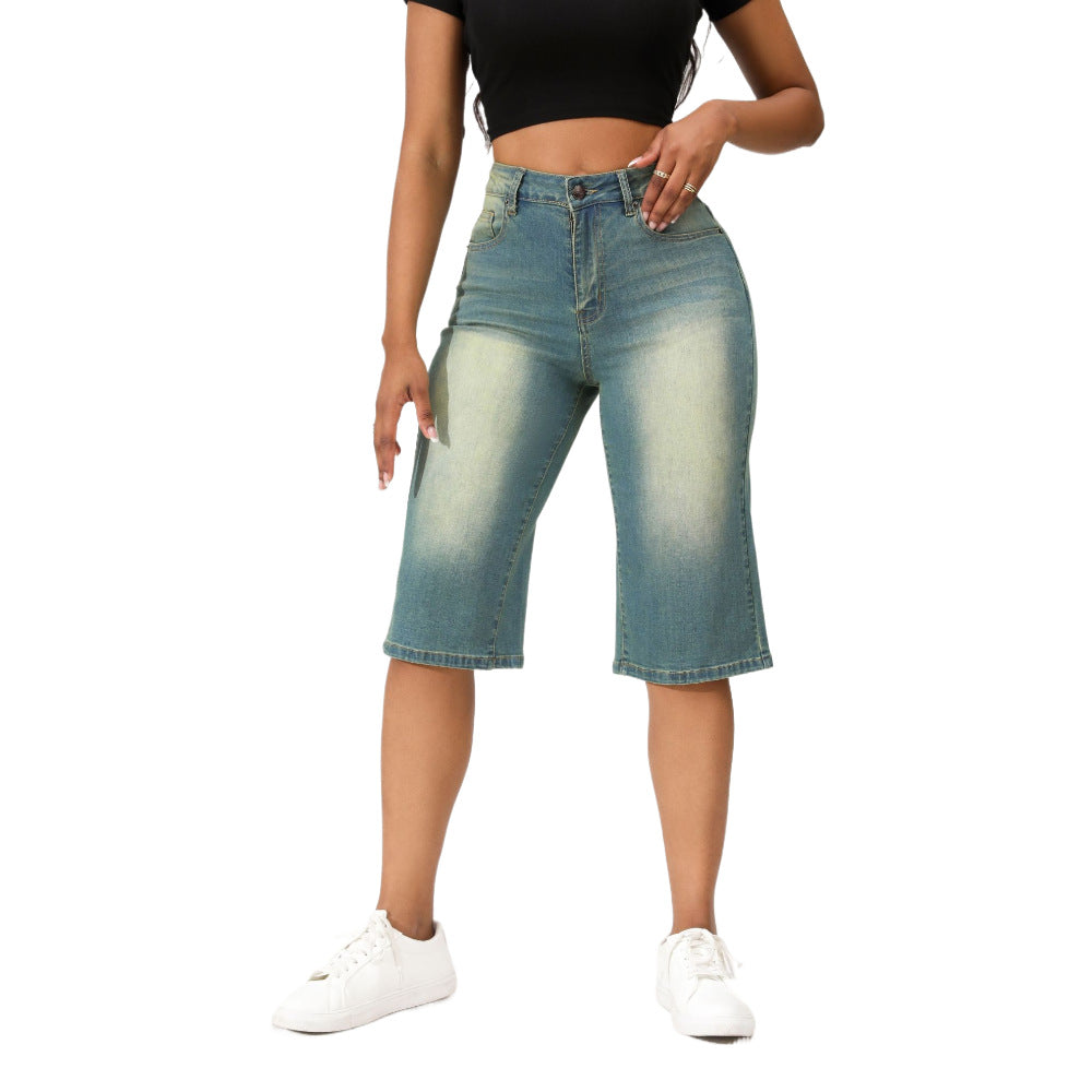 Pantalon court en Denim Vintage délavé pour femme, jean droit et ample, printemps été