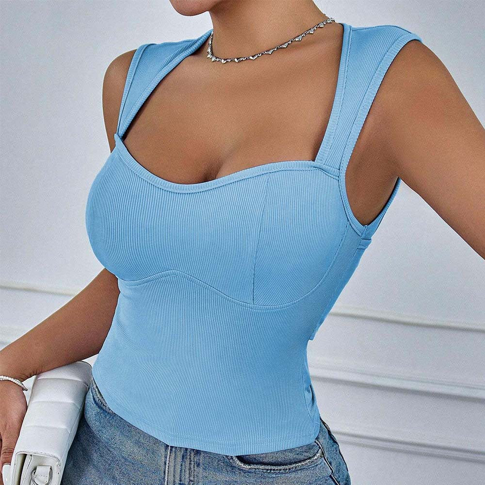 Small Sunken Stripe Slim Fit Slimming Sense of Design Geometric Abstract Collar Flab Hiding Bare Back Top