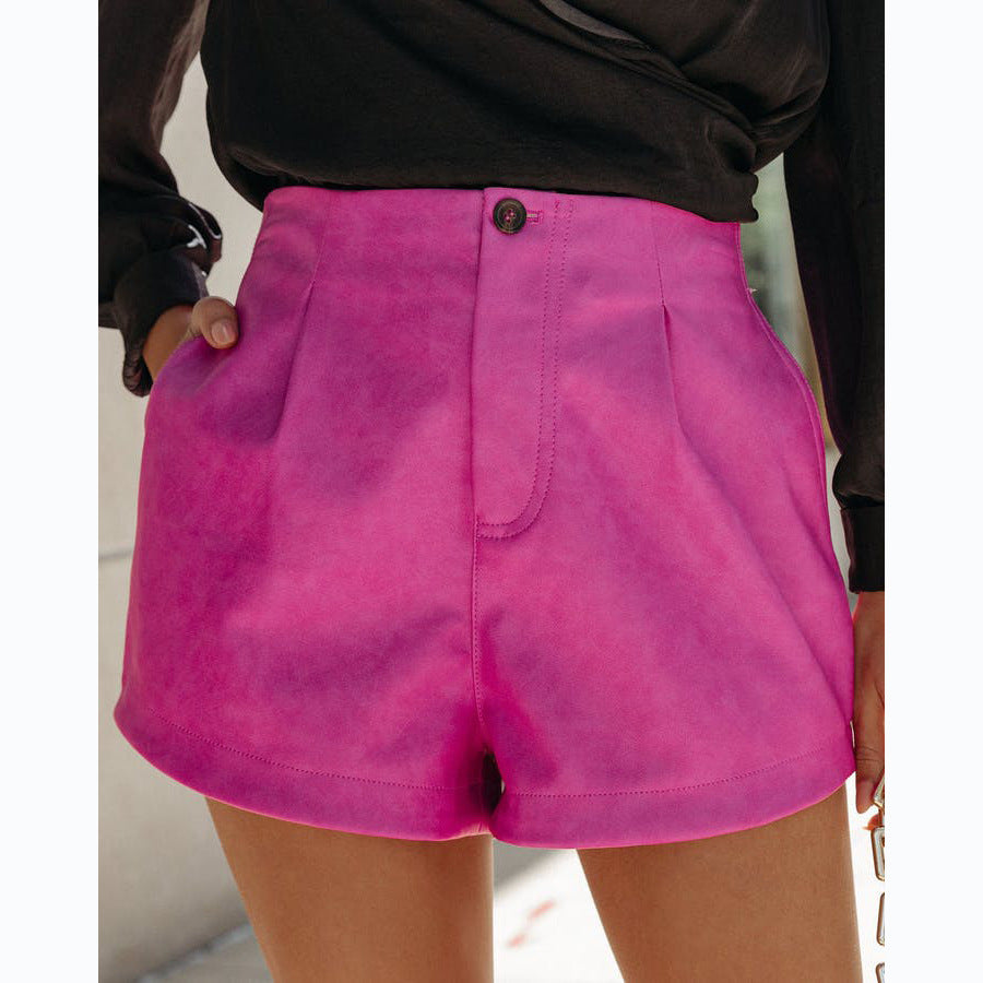 Short en cuir taille haute pour femme, couleur unie, printemps été