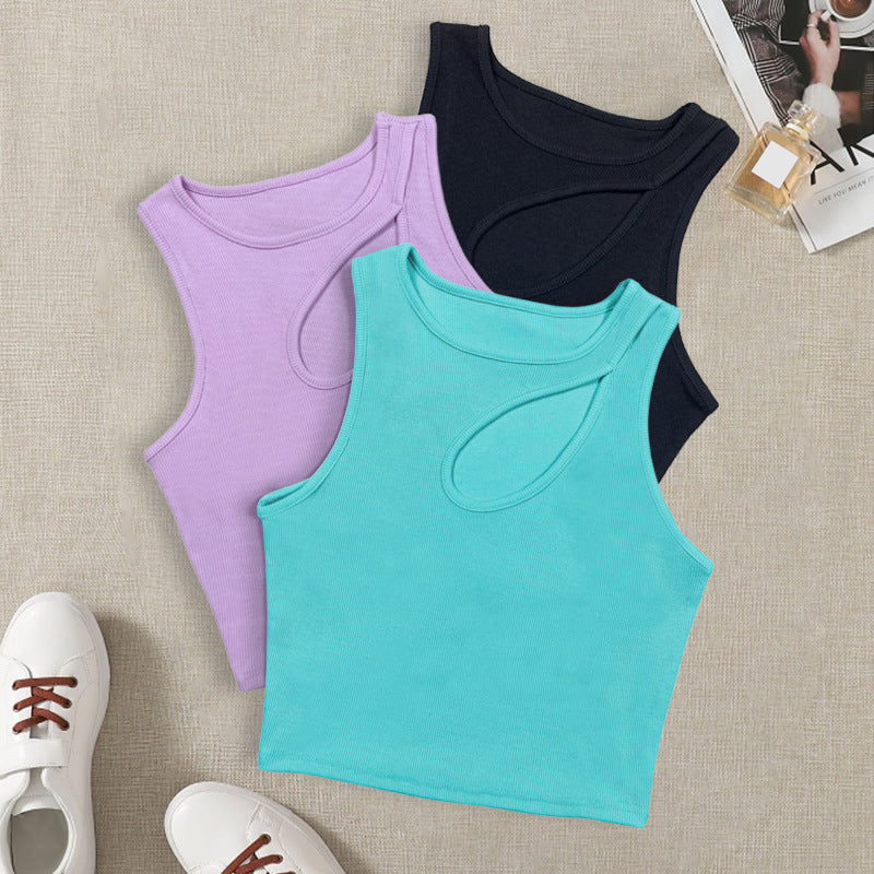 Haut d'été coupe cintrée pour femmes, Camisole tendance ajourée sur la poitrine, Design sournois