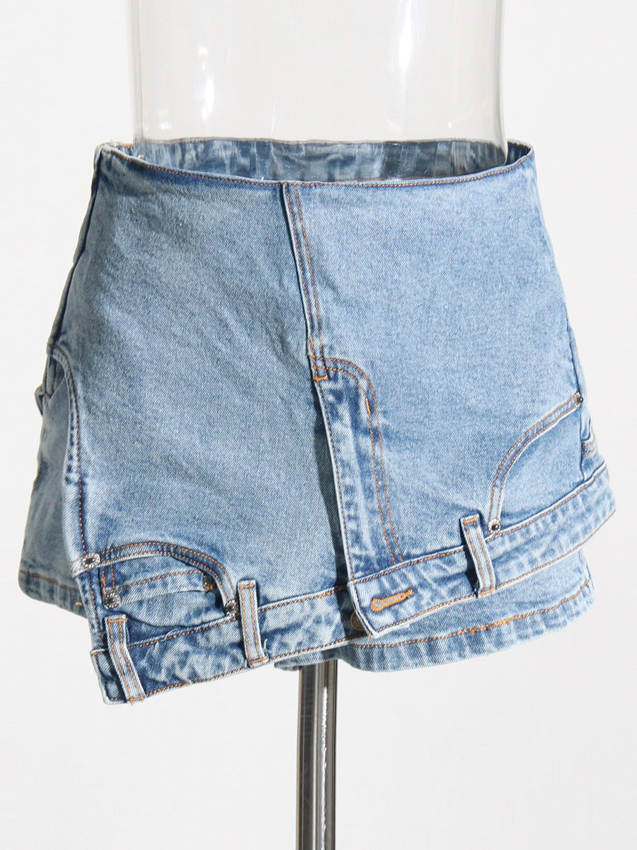 Short en Denim pour femme, vêtement de rue, couture, taille haute, irrégulier, asymétrique, lavé, usé, automne