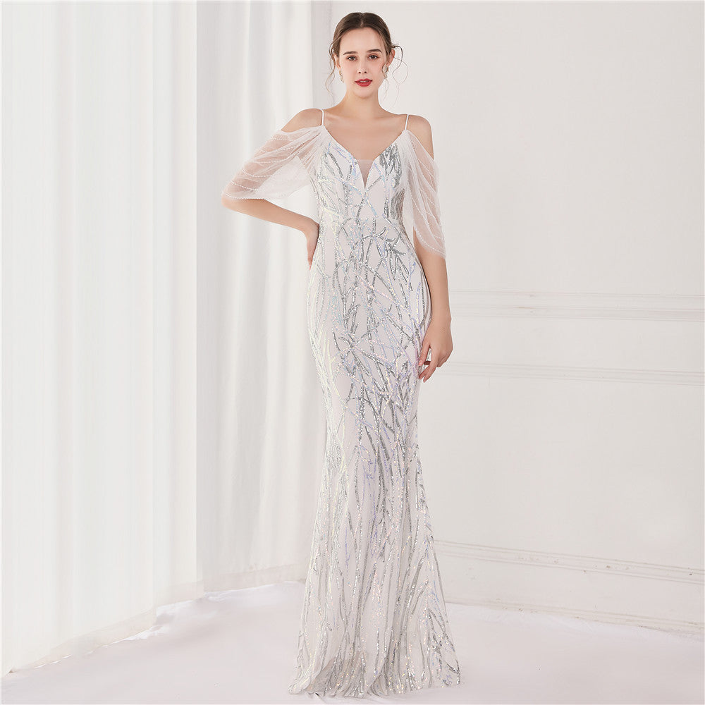 Colorful Sequin Toast Dress Bride Long Appreciation Dinner Slim Fit Fishtail Wedding Car Model Exhibition Dress