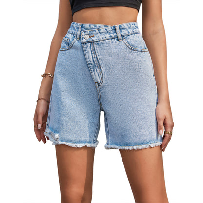 Short en Denim taille haute pour femme, vêtement ample, amincissant, à bords bruts, printemps et été