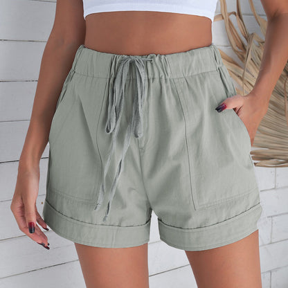 Casual Tencel Shorts for Women Summer Solid Color Elastic Waist Sports Beach Pants