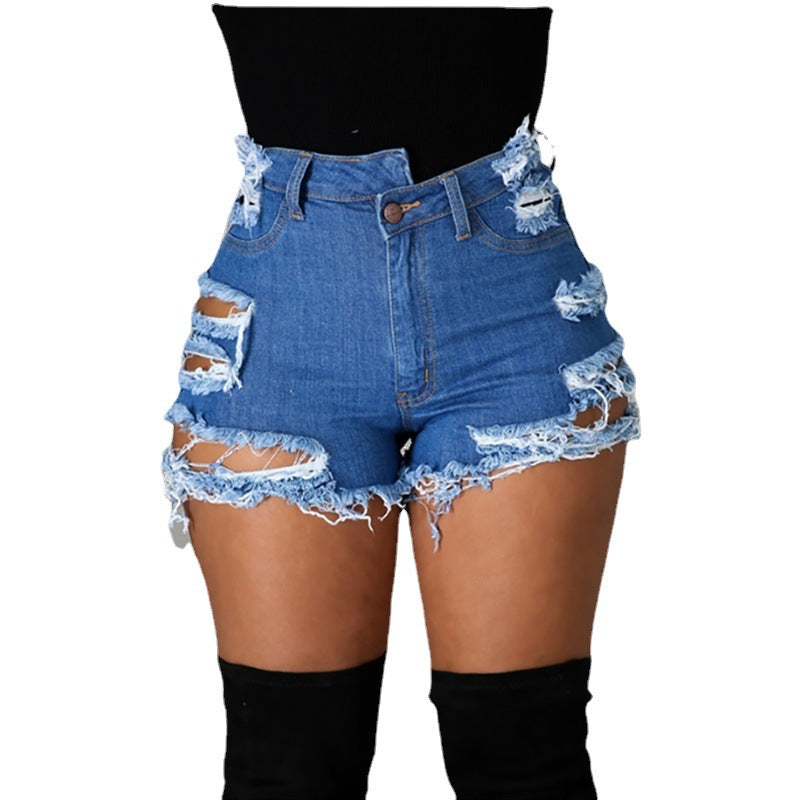 Jeans femmes été à la mode taille haute déchiré frange Shorts