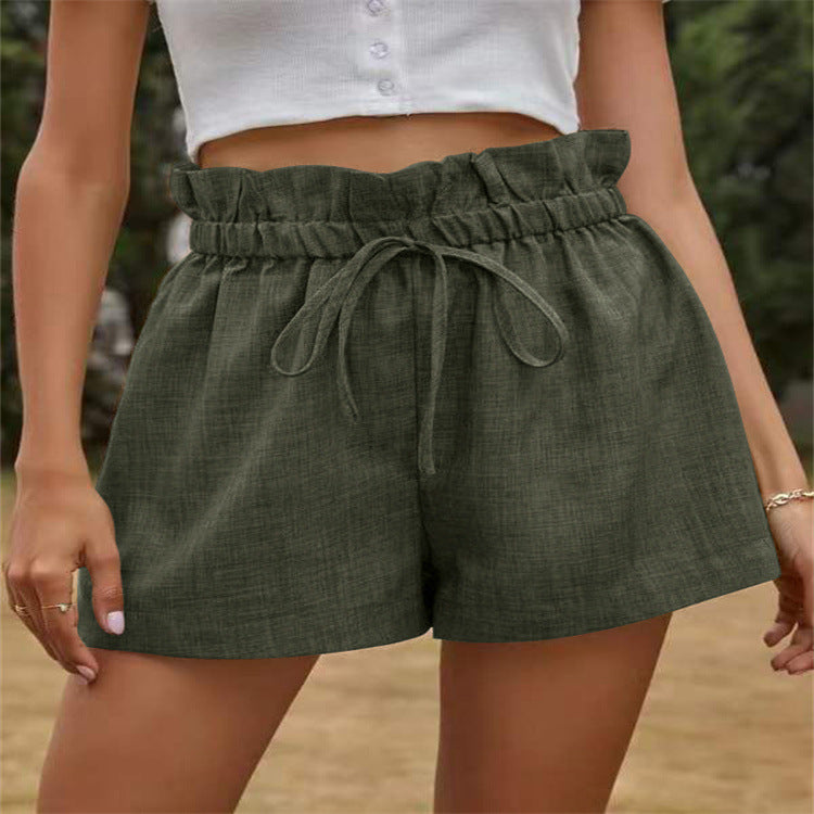 Pantalones cortos casuales cómodos para mujer verano cintura alta con cordones pantalones de pierna ancha sueltos mujeres