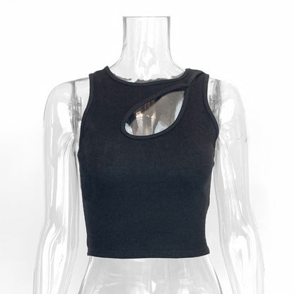 Haut d'été coupe cintrée pour femmes, Camisole tendance ajourée sur la poitrine, Design sournois