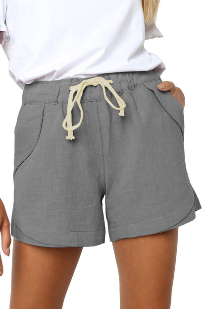 Women Clothing Short Summer Pleated Pocket A Line Stretch Lace Up High Waist Shorts