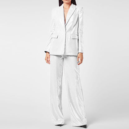 Women Bling Bling Sequ Shiny Elegant Women Work Pant Suit