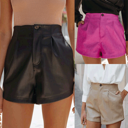 Short en cuir taille haute pour femme, couleur unie, printemps été