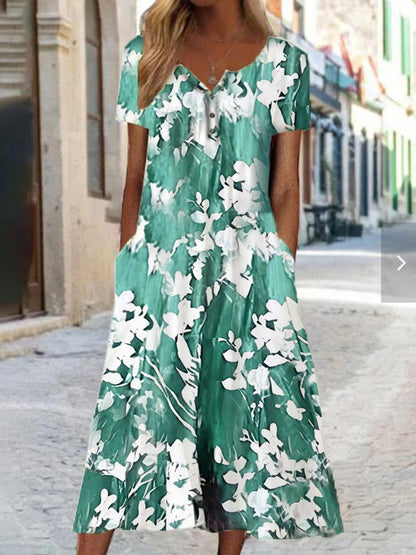 Vestido de verano con cuello redondo y manga corta con estampado 3D para mujer