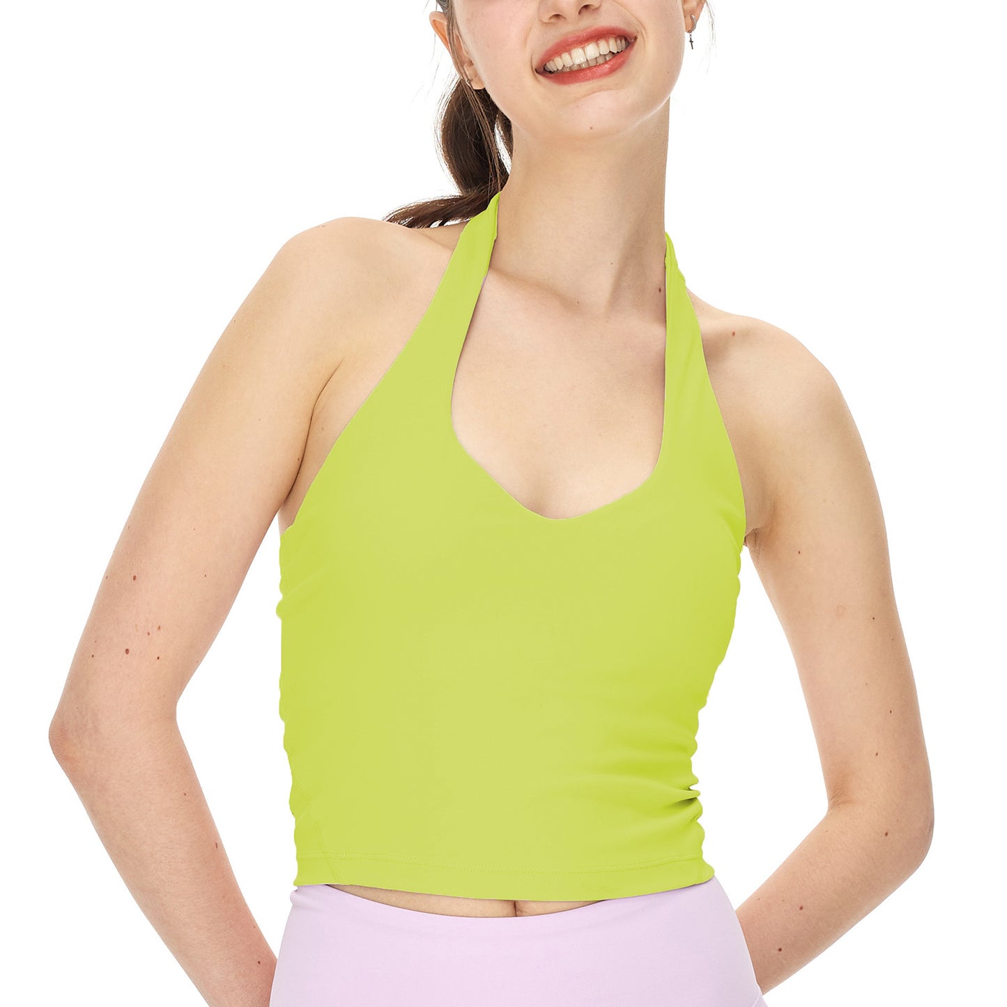 Selección estricta Sujetador deportivo con cuello Halter, ropa interior de alta elasticidad, sensación desnuda, ejercicio físico, ropa de Yoga, Top todo a juego