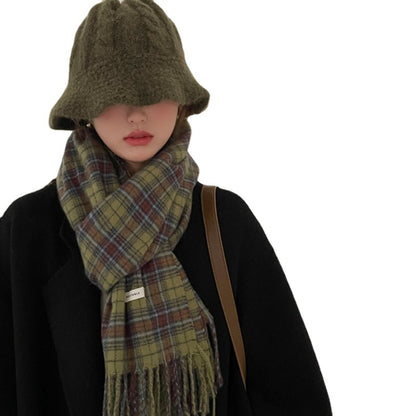 Women's Vintage Green Plaid Scarf