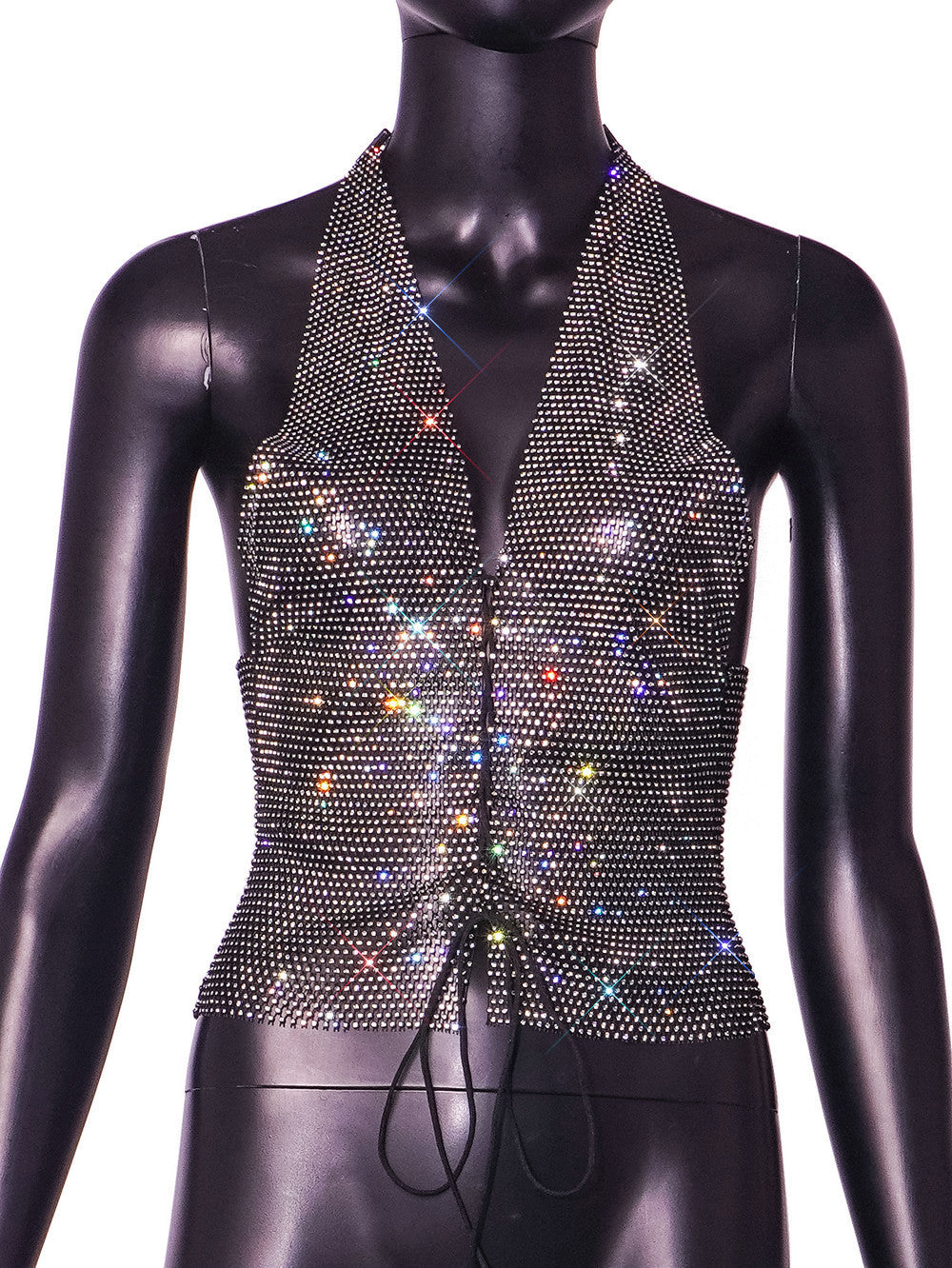 Fishnet Light Diamond Sexy Backless Top Cinched Waist Waistcoat