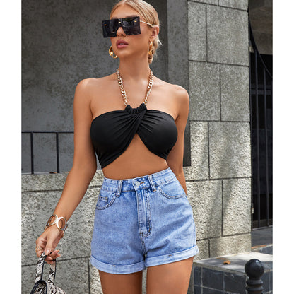 Short en Denim pour femmes, vêtements tendance, taille haute, amincissant, jambes larges, droites, été