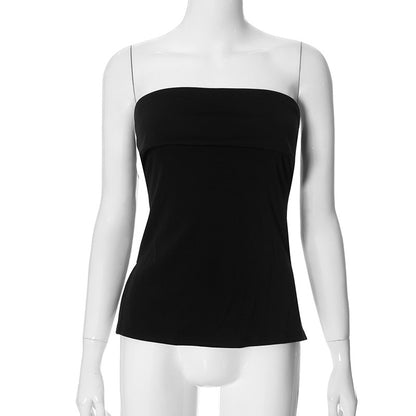 Femmes Vêtements D'été Couleur Unie Décontracté Col Polo Bustier Tubulaire Dos Nu Coupe Slim Fente T Petit Haut