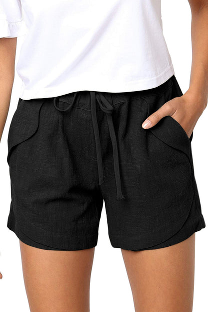 Femmes vêtements court été poche plissée une ligne Stretch à lacets taille haute Shorts