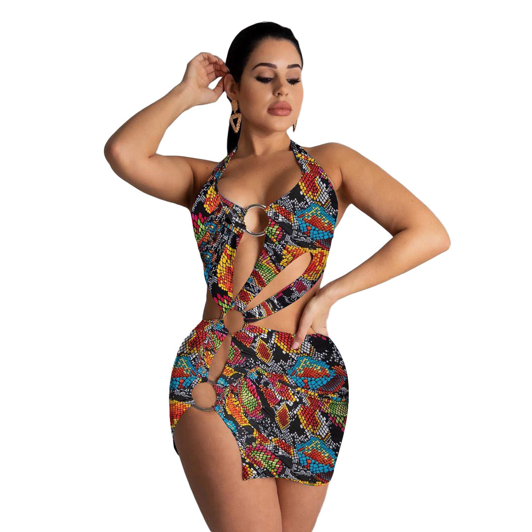 Ropa de mujer Traje de baño de mujer Vestido estampado colorido