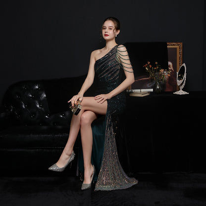 Robe de soirée longue à paillettes colorées, tenue de soirée, Sexy, amincissante, pour Toast, robe formelle de mariée