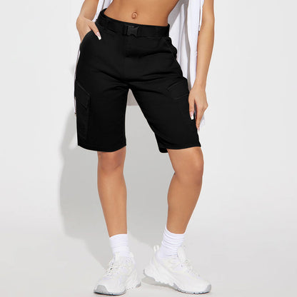 Vêtements de travail Shorts mi-pantalon printemps été cinquième pantalon haute rue ceinture couleur unie femmes pantalon