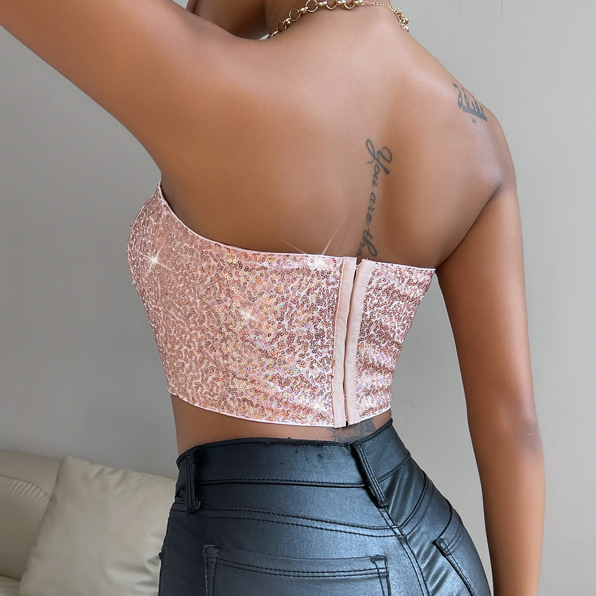 Sexy Night Club Sequined Top Sexy Shiny Short Cropped Rhombus Tube Top