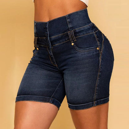 Short en Denim bouclé taille haute pour femme, coupe Slim, amincissant, rehausse les hanches