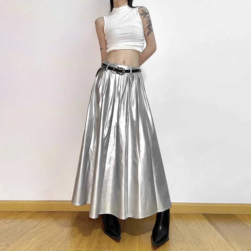 Jupe plissée gothique Punk taille haute, Harajuku Cyber-argent, Streetwear pour femmes, centre commercial Emo Alternative Rave, tenue féminine