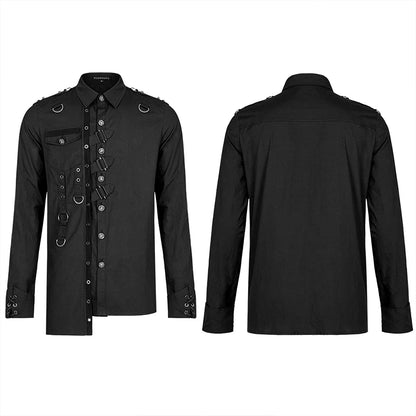 PUNK RAVE hommes Punk personnalité chemise asymétrique doux mince Cool hommes vêtements quatre saisons décontracté chemises noires