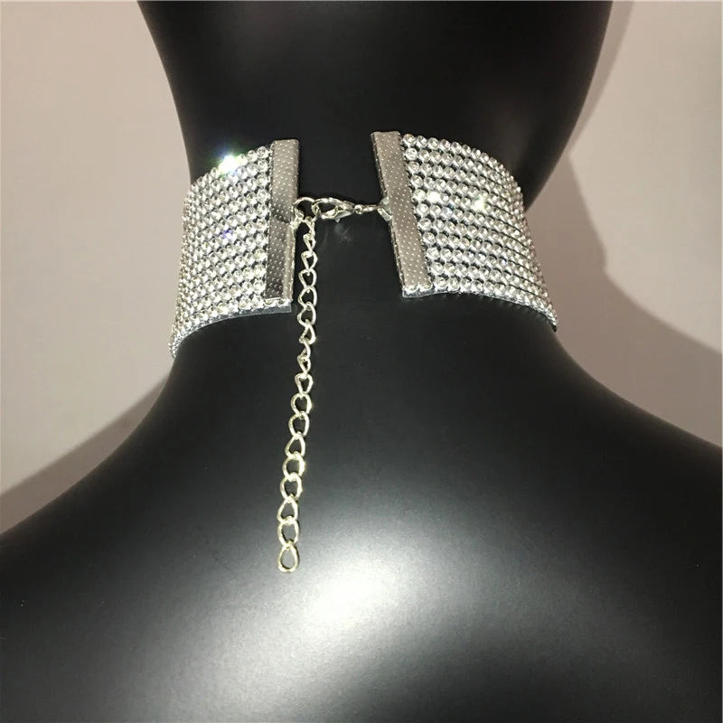 Y2k Clothes Accessories Women Glitter Rhinestones Necklace Women Cocktail Party Jewelry Hot Girl Streetwear Metal Chain Necklet