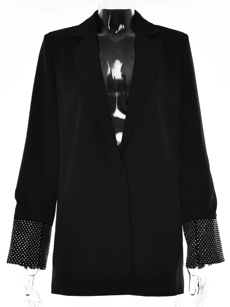 Manteau de costume à bouton unique pour femmes, tenues de soirée en Club, Rave, paillettes, manchette en strass, veste de costume décontractée à manches longues