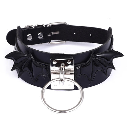 Black Leather Bat Wings Choker Necklace For Women Girls Goth Cute Heart Collar Gothic Jewelry Aesthetic Halloween  Accessories