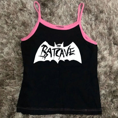 Y2k tank top Sleeveless Summer Aesthetic Harajuku Bat Print Vest Sleeveless punk Streetwear Gothic Slim cropped sleeveless top