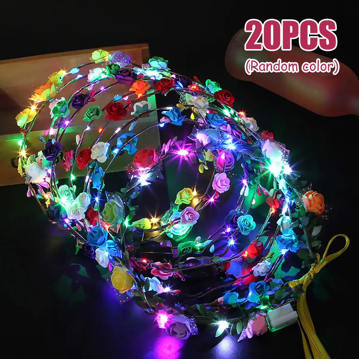 20pcs LED Flower Crown Glowing Wreath Luminous Garland Birthday Festival Party Flower Crown Wedding Decor Christmas Garlands