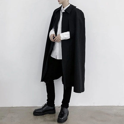 Mens Dark Style Sleeveless Mid-Length Cape Cloak Autumn And Winter Genderless Japanese Fashion Retro Loose Cape Coat Unisex