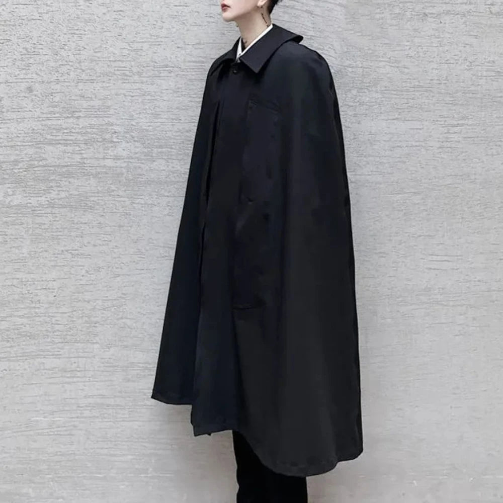 Mens Dark Style Sleeveless Mid-Length Cape Cloak Autumn And Winter Genderless Japanese Fashion Retro Loose Cape Coat Unisex