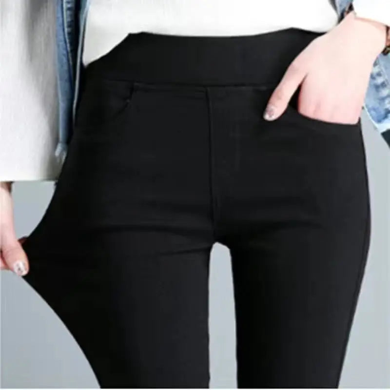 2022 New Spring Autumn New High Waist Tight Fitting Slim rivet Decoration Stretch Black Pencil Pants Women