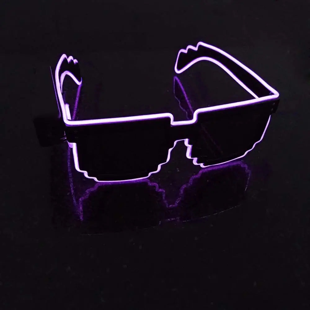 Flashing EL Wire 8 Bit LED Glowing Luminous Bright Festival Light Up Mosaic Glasses Fashion Party Supplies