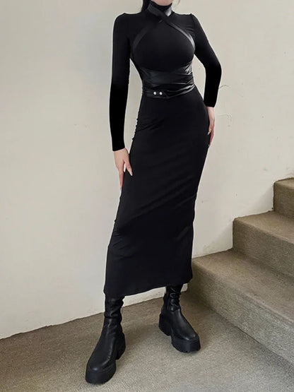 WeiYao Kusa Bundle Bodycon Dress for Women Punk Rock Dark Black Tight Sexy Dress Party Club Halloween 2023 Autumn Fashion Robe