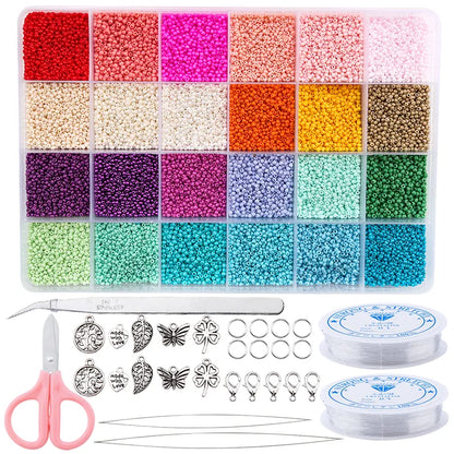 20000pcs Jewelry Making Kit Seed Beads Set 2mm Glass Beads Set Bracelets Necklace Ring Making Seedbeads Kit For DIY Art Craft