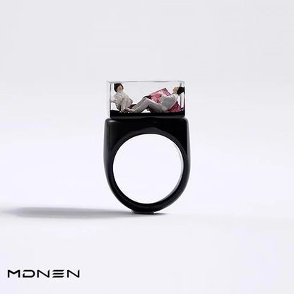 2023 New Art Ring Painting Resin Dyeing Unique Punk Accessaries for Women Men Gift Jewlery