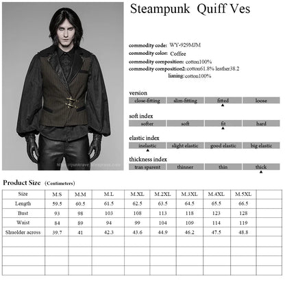 PUNK RAVE New Steampunk Black Brown Striped Men's Waistcoat Gothic Leather Decoration Retro Palace Men Vest Emo Visual Kei