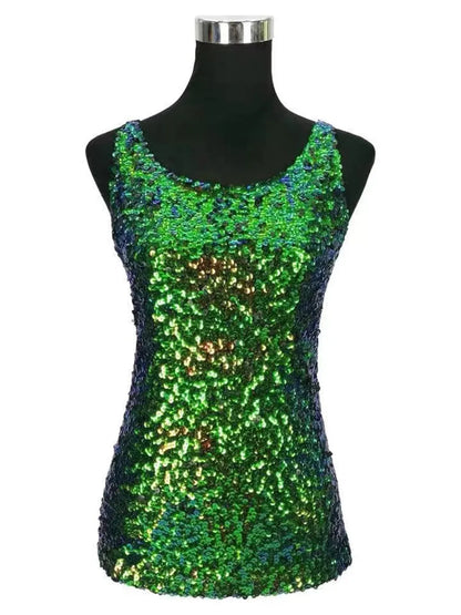 Chaleco sin mangas adornado con lentejuelas brillantes para mujer, camisetas sin mangas, ropa de estilo de moda para fiesta de cóctel y discoteca