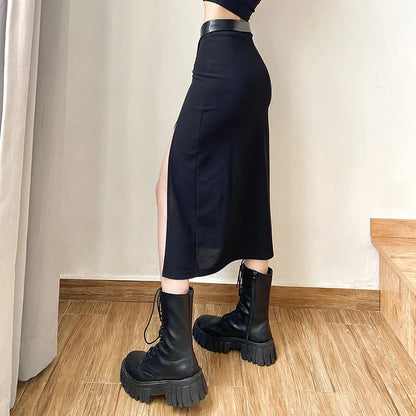 2023 New Black Sexy Irregular Skirts Women Summer Charm Split Long Skirt Slim Party Bodycon Skirt Gray