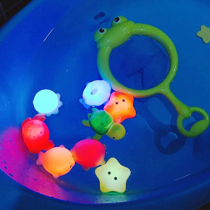 Ensemble d'eau de lavage d'animaux lumineux, filet lumineux flottant, pêche au poisson, jouets d'eau, jouets de bain pour enfants et bébés